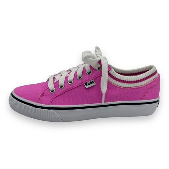 KEDS Barbie pink JUMP KICK RIB KNIT COLLAR LOWTOP LACE-UP SNEAKERS SZ 7.5 - Picture 1 of 14